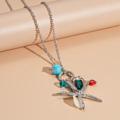 Retro Metallic Imitation Pearl Heart Starfish Imitation Shell Geometric Round Necklace