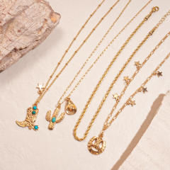 Four-Piece Set of Cowboy Hat Cactus Shoes Star Pendants necklace set