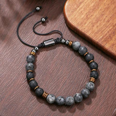 Exaggerated Flash Stone Volcano Stone Beaded Necklace Hip-hop Black Gallstone Long Necklace for men