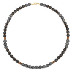 Exaggerated Flash Stone Volcano Stone Beaded Necklace Hip-hop Black Gallstone Long Necklace for men