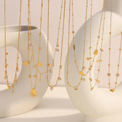 Hot-SellingElegant Stainless Steel Plated 18K Gold Thin Chain Tassel Pendant Necklace Collection