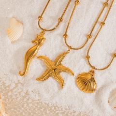 Marine Series Popular 18K Gold-Plated Stainless Steel Starfish Shell pendant Necklace
