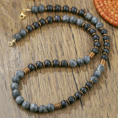 Exaggerated Flash Stone Volcano Stone Beaded Necklace Hip-hop Black Gallstone Long Necklace for men