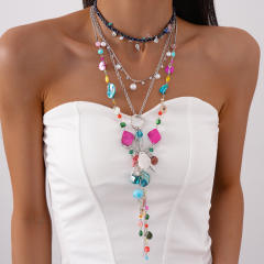 Retro Metallic Imitation Pearl Heart Starfish Imitation Shell Geometric Round Necklace