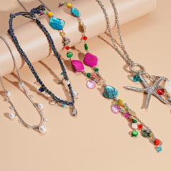 Retro Metallic Imitation Pearl Heart Starfish Imitation Shell Geometric Round Necklace