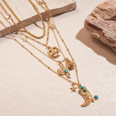 Four-Piece Set of Cowboy Hat Cactus Shoes Star Pendants necklace set