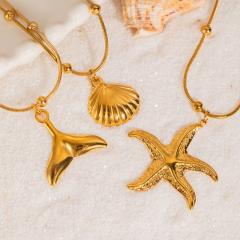Marine Series Popular 18K Gold-Plated Stainless Steel Starfish Shell pendant Necklace