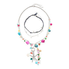 Retro Metallic Imitation Pearl Heart Starfish Imitation Shell Geometric Round Necklace