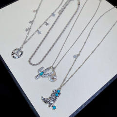Four-Piece Set of Cowboy Hat Cactus Shoes Star Pendants necklace set