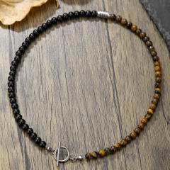 Exaggerated Flash Stone Volcano Stone Beaded Necklace Hip-hop Black Gallstone Long Necklace for men