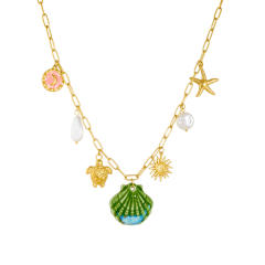 Scallop Starfish Turtle Sun Stainless Steel charm Marine Series Holiday necklace