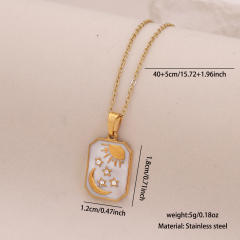 Vintage enamel round block pendant moon star evil eye stainless steel necklace