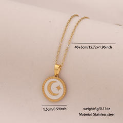 Vintage enamel round block pendant moon star evil eye stainless steel necklace