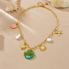 Scallop Starfish Turtle Sun Stainless Steel charm Marine Series Holiday necklace
