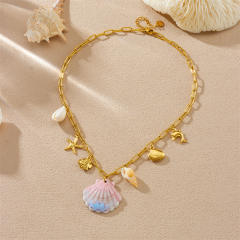 Marine Series Holiday Shell Conch Gold-Plated Starfish Dolphin Stainless Steel charm Necklace