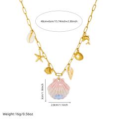 Marine Series Holiday Shell Conch Gold-Plated Starfish Dolphin Stainless Steel charm Necklace