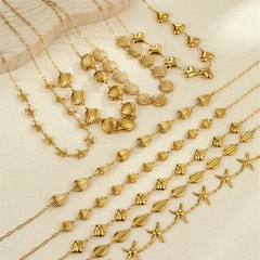 Marine Style Stainless Steel Hollow Starfish Shell Necklace Plated 18K Gold necklace