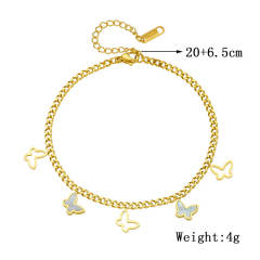 Hollow out butterfly white shell butterfly charm thick chain stainless steel anklet