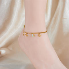 Hollow out butterfly white shell butterfly charm thick chain stainless steel anklet