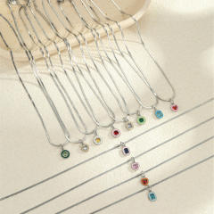Minimalist Style Summer Stainless Steel Necklace Inlaid with Colorful Zircon