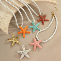 Ocean Style Vacation Exaggerated Colorful Starfish Stainless Steel Necklace thick rope choker necklace