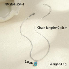 Minimalist Style Summer Stainless Steel Necklace Inlaid with Colorful Zircon