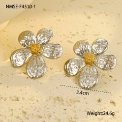 Hot sale two tone flower series hollow out stainless steel earrings necklace suit