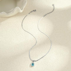 Minimalist Style Summer Stainless Steel Necklace Inlaid with Colorful Zircon
