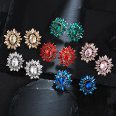 Korean Style Fashionable Flower Earrings Colorful glass crystal statement earrings