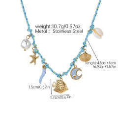 Beach Style Colorful Braided rope chain stainlss steel fish shell charms Necklace