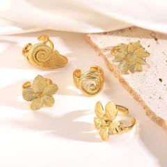 French Vintage Flower Five-petal Flower Ring Light Luxury Spiral Loop Sea Butterfly Open Finger Ring