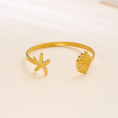 Vintage geometric irregular pattern hollow stainless steel bangle flower starfish shell heart cuff bangle
