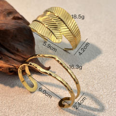Fashion Stainless Steel Open bangle Bracelet Leaf design stainless steel bangle
