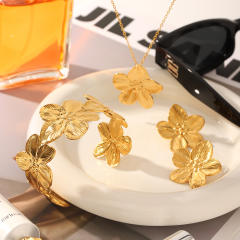 Hot-selling Stainless Steel Flower Necklace Bracelet five petal flower jewelry suit
