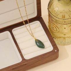 Natural geometric natural stone pendant crystal stainless steel chain necklace