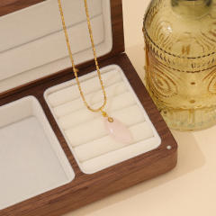 Natural geometric natural stone pendant crystal stainless steel chain necklace