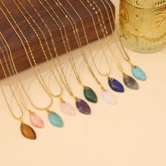 Natural geometric natural stone pendant crystal stainless steel chain necklace