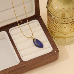 Natural geometric natural stone pendant crystal stainless steel chain necklace