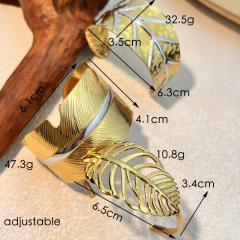 Stainless steel bangle bracelet plated with 18K two tone leaf design bangle bracelet