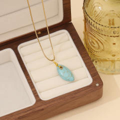 Natural geometric natural stone pendant crystal stainless steel chain necklace