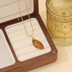 Natural geometric natural stone pendant crystal stainless steel chain necklace