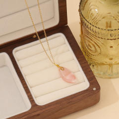Natural geometric natural stone pendant crystal stainless steel chain necklace