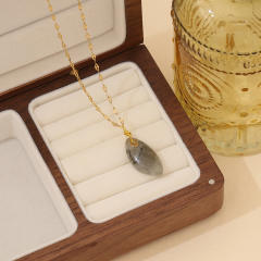 Natural geometric natural stone pendant crystal stainless steel chain necklace