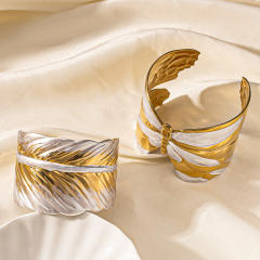 Chunky Stainless Steel bangle Bracelet Women's Electroplated Leaf Butterfly Bracelet