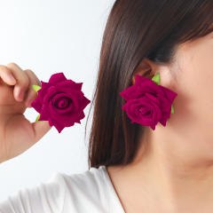 Ocean Romantic Beach Vacation Style Three-Dimensional Velvet Rose Earrings for Women