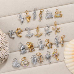 Beach Style Exquisite Inlaid Rhinestone Starfish Coconut Tree Pendant DIY Necklace Pendant Stainless Steel Bracelet Accessories