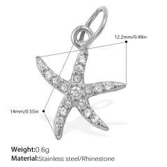 Beach Style Exquisite Inlaid Rhinestone Starfish Coconut Tree Pendant DIY Necklace Pendant Stainless Steel Bracelet Accessories