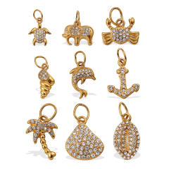 Beach Style Exquisite Inlaid Rhinestone Starfish Coconut Tree Pendant DIY Necklace Pendant Stainless Steel Bracelet Accessories