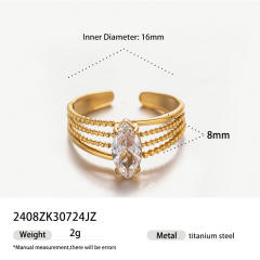 18K Gold Color Zircon Ins High-end Fashion Light Luxury Ring Women's Stainless Steel Ring