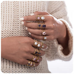 18K Gold Color Zircon Ins High-end Fashion Light Luxury Ring Women's Stainless Steel Ring